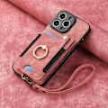 Miniatyrbilde 1 av 10: Etui i skinn til iPhone med RFID-beskyttelse, anti-tyveribørste, ringspenne, snor og multifunksjonskortlomme Pink [With Leather Lanyard]] iPhone 15 Pro