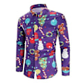 Miniatyrbillede 1 af 3: Langærmet sjov juleskjorte til mænd Sort XL Purple XL