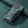 Miniatyrbilde 10 av 10: Etui i skinn til iPhone med RFID-beskyttelse, anti-tyveri, børste, ringspenne, snor og multifunksjons kortholder Black [With Leather Lanyard]] iPhone 16 Pro