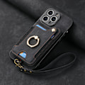 Miniatyrbilde 6 av 10: Etui i skinn til iPhone med RFID-beskyttelse, anti-tyveri børste ring spenne lanyard multifunksjons kortholder Blue [With Leather Lanyard]] iPhone 15 Pro