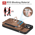 Miniatyrbilde 3 av 10: Etui i skinn til iPhone med RFID-beskyttelse, anti-tyveri, børste, ringspenne, snor og multifunksjons kortholder Pink [With Leather Lanyard]] iPhone 15 Plus