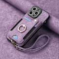 Miniatyrbilde 8 av 10: Etui i skinn til iPhone med RFID-beskyttelse, anti-tyveribørste, ringspenne, snor og multifunksjonskortlomme Pink [With Leather Lanyard]] iPhone 15 Pro