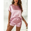 Miniatyrbild 3 av 5: Silk Pyjamas Set för kvinnor Kortärmad satin nattkläder Pj Short Sets Soft
