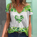 Miniatyrbillede 1 af 3: St. Patricks Day Kvinder V-hals T-shirt Bluse Casual Løs Top C M