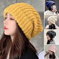 Miniatyrbild 2 av 5: Stickad mössa Baggy Slouchy Ribbad flänsad Stretchig Håll dig varm Enfärgad Höst Vinter Kvinnor Män Cap för utomhusbruk Yellow