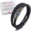 Miniatyrbillede 1 af 5: Til min søn/til mit barnebarn - \"I Will Always Be With You\" Flettet læderarmbånd til mænd, inspirerende armbånd i rustfrit stål, mænd