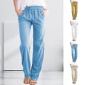 Miniatyrbild 2 av 5: Kvinnors vida ben Palazzo byxor Lösa linne Dragsko Cropped Pants Byxor
