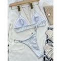 Miniatyrbild 4 av 9: Dam O-Ring String Bikini Baddräkt Fräck-Thong-Badkläder Tvådelad Baddräkt Shiny-Bikini Set för strandkläder Silver L