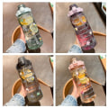Miniatyrbilde 1 av 4: 2000ml Sportsvannkopp med stor kapasitet Fitness med sugerør Bærbar plastvannflaske Søte småtilbehør Pink none