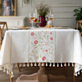 Miniatyrbild 3 av 4: Bordsduk, blommönster broderi tofs bordsduk, fläckbeständig Enkel rengöring för köksinredning bordsduk Res