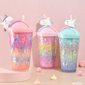 Miniatyrbilde 2 av 8: Unicorn Ice Cup vannflaske Gradient Girl Heart e Straw Cup Orange