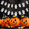 Miniatyrbillede 3 af 5: 2 stk. Halloween bannere flag dekoration, skelet spøgelse hængende ornament white white