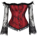 Miniatyrbilde 1 av 5: Korsetter for kvinner Overbust Bustier Topp Gotisk Sexy Skulder 8127red L