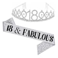 Miniatyrbild 1 av 2: Kvinnor glittrande Rhinestone Brev Print Sash Tiara Set födelsedag Silver 18 år gammal
