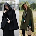 Miniatyrbild 2 av 2: Casual Hooded Cape Coat, Mode Lös Solid Vintermantel Ytterkläder xl black