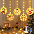 Miniatyrbillede 1 af 4: Julegardin lyskæde med 5 justerbare julevedhæng, 1,5m x 0,7m vægmonteret LED-lampe