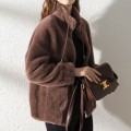 Miniatyrbild 4 av 7: Dam fleece fluffig Teddy Bear Coat Plain Pocket Jacka Ytterkläder Brun S