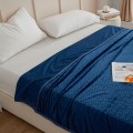 Miniatyrbillede 5 af 7: Pure-Color Hvedeaks Mønster Plys Tæppe Foldbart Hold Varmt Hyggeligt Tæppe Til Sovesofa Dark Blue 50*70cm