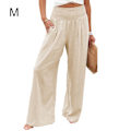 Miniatyrbillede 5 af 5: Dame Sommerbukser Lommer Løse Casual Wide Leg Lounge Khaki M