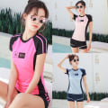Miniatyrbild 3 av 11: Kortärmade kvinnor Rashguard med pojkshorts Tvådelade delade baddräkter Studenter Magkontroll badkläder för semester Rose red XL