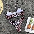 Miniatyrbild 5 av 6: Dam Leopard Bikini Set Strappy Bandeau Baddräkt Badkläder Pink M