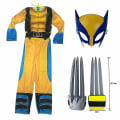 Miniatyrbillede 1 af 5: Børn Wolverine kostume Dreng Superhelt Jumpsuit Børn Halloween Cosplay Maske/ulve Klo Rekvisitter Fantasy-e 3Pcs Set S(110-120CM)