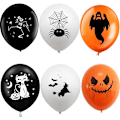 Pikkukuva 1 / 5: 30 kpl Halloween-lateksipalloja - kummitus-hämähäkkikuvioita juhlakoristeluun