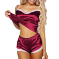 Miniatyrbild 2 av 3: Dam Satin Silke Spets Cami Underkläder Shorts Sovkläder Docka Pyjamas Nattkläder Set Flerfärgad Valfritt wine red L
