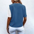 Miniatyrbillede 7 af 8: Kvinder Button Down Chiffon Skjorter Lommer Sommer Toppe Blue L
