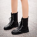 Miniatyrbild 3 av 5: Lace Up Pu Läderstövlar Kvinnor Block Häl Mid Calf Skor Gothic Punk Låg Klack Stövlar W 41