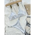 Miniatyrbild 3 av 9: Dam O-Ring String Bikini Baddräkt Fräck-Thong-Badkläder Tvådelad Baddräkt Shiny-Bikini Set för strandkläder Silver L