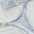 Miniatyrbild 7 av 9: Dam O-Ring String Bikini Baddräkt Fräck-Thong-Badkläder Tvådelad Baddräkt Shiny-Bikini Set för strandkläder Silver L