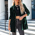 Miniatyrbillede 3 af 7: Langærmet dame i ensfarvet overtøj med lommer Cardigan Blackish Green XL