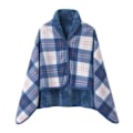 Miniatyrbilde 1 av 4: Dame Multiway Rutete Poncho Sjal Wrap Fleece Bærbar Teppe Ultra Myk Sherpa Flanell Cape（Blå） qd blue