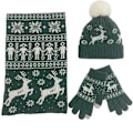 Miniatyrbild 1 av 4: 3 st Hatt Halsduk Handske Vinter Jul Varmare Halsdukar Stickade mössor Älgmönster Halsduk Kvinnor Män Tjocka Mjuk Halsduk Set Unisex