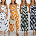 Pikkukuva 3 / 3: Naisten olkaimellinen lomahaalari naisten jumpsuit rantapilkullinen leveälahkeinen kesäksi uusi White M