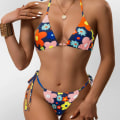 Miniatyrbilde 5 av 11: Todelt kvinnelig trykket myk veske Bikini knytt Kvinner Sexy badedrakt Strandklær Fargerike Populære Lilla badetøy Blue background M
