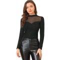Miniatyrbilde 1 av 5: Dame Slim Fit Bluse Mesh Insert Mock Neck Topp