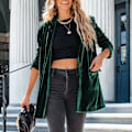 Miniatyrbillede 5 af 7: Langærmet dame i ensfarvet overtøj med lommer Cardigan Blackish Green XL