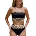 Miniatyrbild 1 av 11: Dampatchwork Leoparbaddräkt Tvådelad baddräkt agkontroll Baddräkt med hög midja Bikinis för semesterstrand Black M