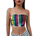 Pikkukuva 1 / 3: Naisten PU-nahkainen hihaton olkaimeton Basic Seksikäs Tube Top rainbow M