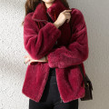 Miniatyrbild 3 av 4: Dam fleece fluffig Teddy Bear Coat Plain Pocket Jacka Ytterkläder Röd 3XL