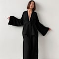Miniatyrbild 3 av 3: Bomull Kimono Pyjamas Set För Dam Crepe ångärmad Byxa Dam Nattkläder Kostym Dam Hemservice Badrock Black L