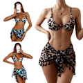 Miniatyrbild 9 av 11: Tredelad kvinnlig printed mjuk väska Bikini knuten dam exig baddräkt trandkläder Perspektiv Populära delade badkläder Coffee color S