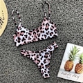 Miniatyrbild 3 av 6: Dam Leopard Bikini Set Strappy Bandeau Baddräkt Badkläder Pink M
