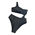 Miniatyrbild 1 av 11: Kvinnor En-axel Ribbad-Bikini Cutout Baddräkt Badkläder Baddräkter Oregelbunden-könhet exiga Badkläder-Beach Black S