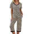 Miniatyrbild 1 av 7: Dampyjamas 2 delar Sovkläder kortärmad Tee & capribyxor Khaki Leopard 3XL