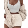 Miniatyrbilde 1 av 3: 3 stk/sett Koselig strikket sett Shorts + genser + kappe Casual Varmt kostyme For Kvinner Menn Nyhet L