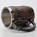 Miniatyrbillede 4 af 5: Ølglas imitation træ rustfrit stål krus træ gave