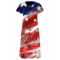 Miniatyrbillede 3 af 3: Kvinder Kortærmet Ol Kjole Casual Sommer Lang Kjole Us Flag Maxikjoler Red Blue S
